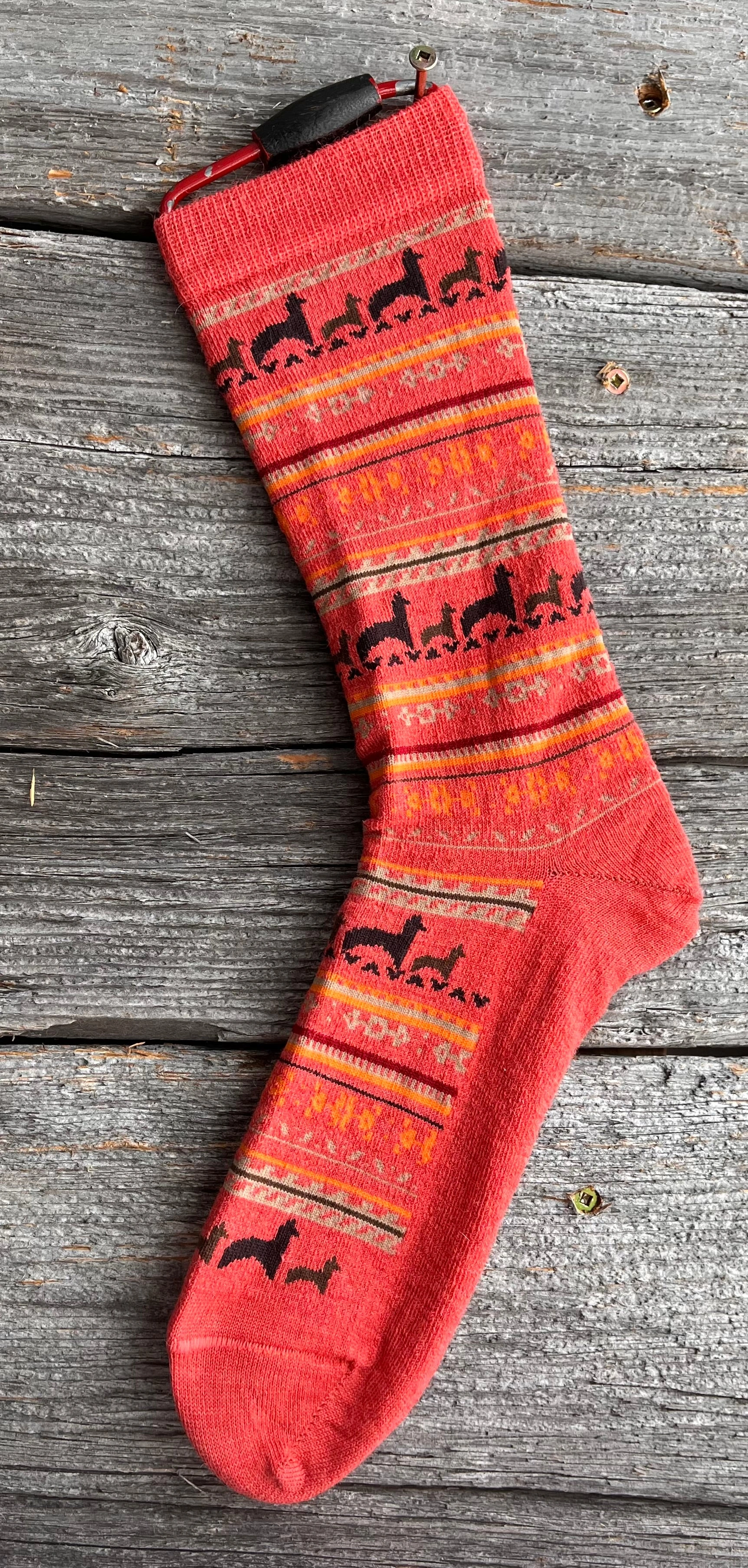 Cozy Alpaca Print Socks - Warm Coral Comfort for Your Feet!